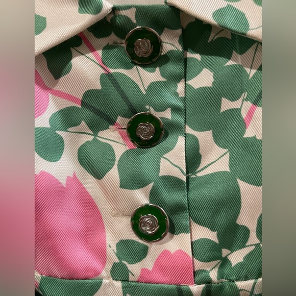 MOULINETTE SOEURS Anthropology Women's Green & Pink Leaf Floral Print Dress 4 - Picture 7 of 11